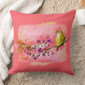 感謝のさくらんぼの花とフィンチ枕 クッション (ブランケット)