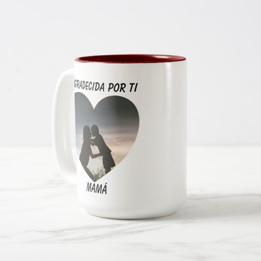 感謝のアグラデチダ二カ国語母の日ハート ツートーンマグカップ (正面左)