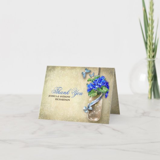 感謝のウェディング　メイソンジャー　バーラップ　デザイン　カード サンキューカード (正面)