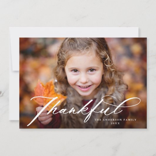 感謝のエレガントスクリプはっきりしたト写真Thanksgiving シーズンカード (正面)