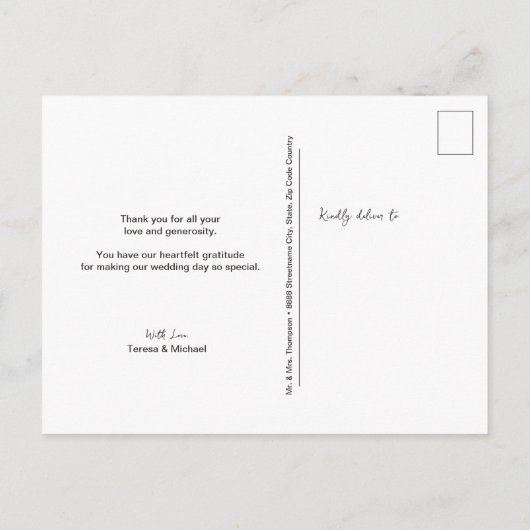 感謝のエレガントスクリプ結婚トの写真感謝 ポストカード (裏面)