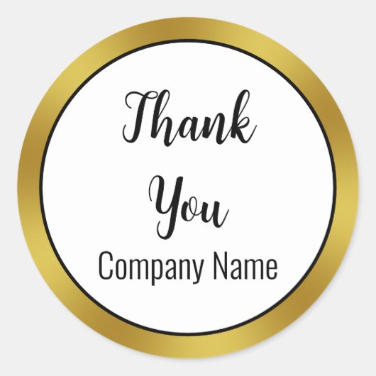 感謝のエレガント白黒金ゴールド会社名 ラウンドシール (正面)