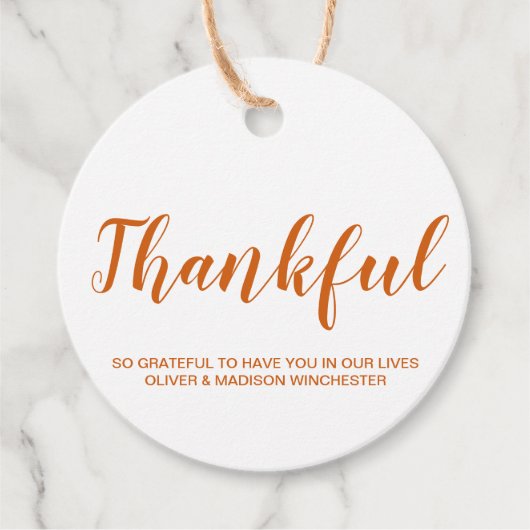 感謝のオレンジカスタム色のスクリプトkraft感謝祭 フェイバータグ (正面)