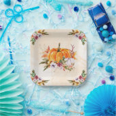 感謝のカボチャと花 ペーパープレート (パーティー)