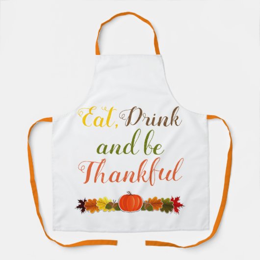 感謝のカボチャの葉タイポグラフィ感謝祭 エプロン (正面)