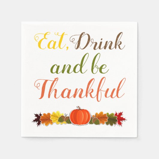 感謝のカボチャの葉タイポグラフィ感謝祭 スタンダードカクテルナプキン (正面)
