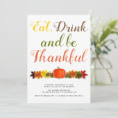 感謝のカボチャの葉タイポグラフィ感謝祭 招待状 (スタンド正面)