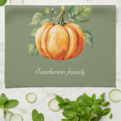 感謝のカボチャモスグリーン キッチンタオル (折り畳み)