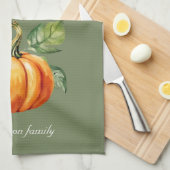 感謝のカボチャモスグリーン キッチンタオル (四つ折り)