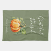 感謝のカボチャモスグリーン キッチンタオル (横)