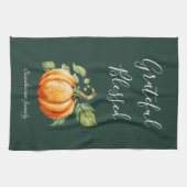 感謝のカボチャ感謝緑パーソナライズされた色 キッチンタオル (横)