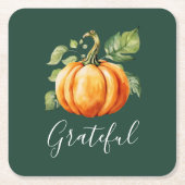 感謝のカボチャ緑 スクエアペーパーコースター (正面)