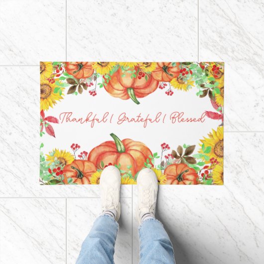 感謝のカボチャ賛美の素朴フローラ ドアマット (室内)