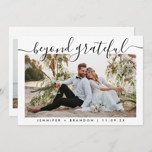 感謝のカリグラフ結婚の写真を超えてありがとう サンキューカード (正面/裏面)