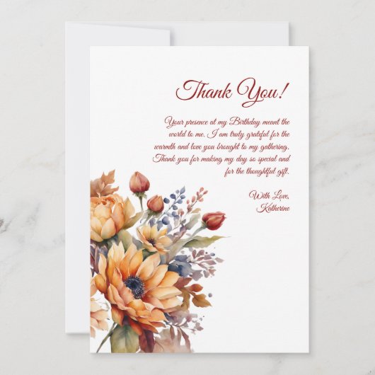感謝のカード - 水彩の秋の花 - 招待状 (正面)