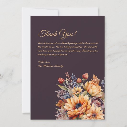 感謝のカード - 水彩の秋の花 - 紫 招待状 (正面)