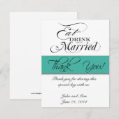 感謝のカード　食べて、飲んで、結婚しよう ターコイズ 招待状 (正面/裏面)