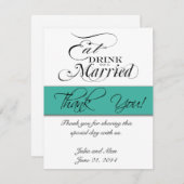 感謝のカード　食べ、飲み、結婚しよう ターコイズ 招待状 (正面/裏面)