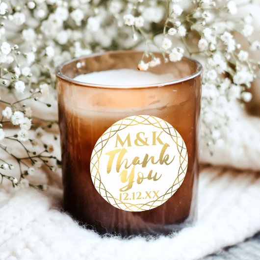 感謝のゴールドモノグラム結婚式の引き出物ステッカー ラウンドシール