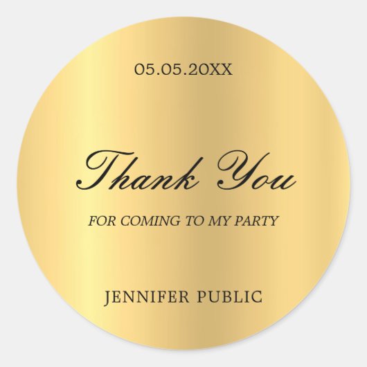 感謝のゴールド手書きスクリプト テキスト グラマー テンプレート ラウンドシール (正面)