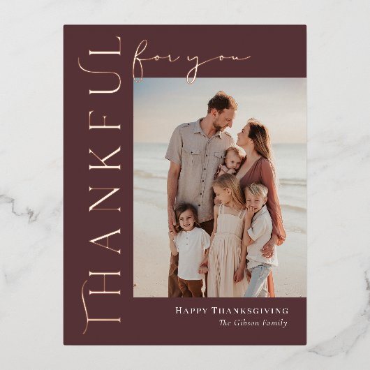 感謝のサイドフォイル写真感謝祭はがき 箔シーズンポストカード (正面)