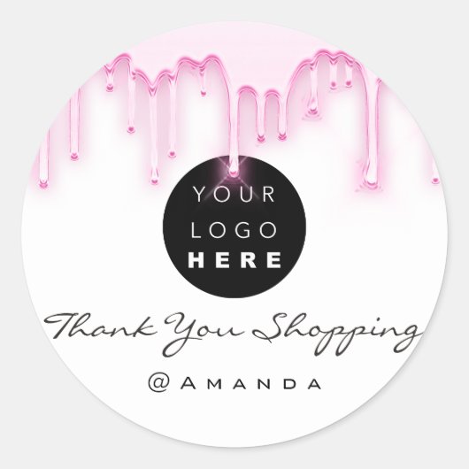 感謝のショッピング名ロゴ白い滴 ラウンドシール (正面)