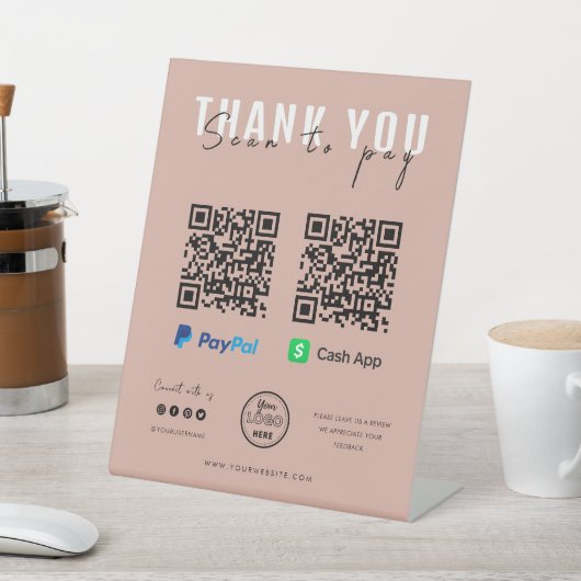 感謝のスキャンを支払うロゴQRコード支払ピンク 台座サイン (インサイチュ)