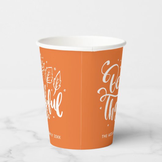 感謝のスクリプトを収穫オレンジ 紙コップ (右)