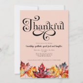 感謝のスクリプトウォーターカラーの葉 ブラッシュレッド 招待状 (正面)