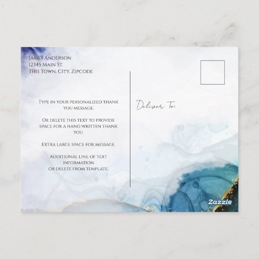 感謝のスクリプトウォーターカラーゴールドエレガントポストカード ポストカード (裏面)