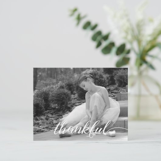 感謝のスクリプトパーソナライズされたバレエ黒写真 サンキューカード (スタンド正面)