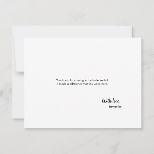 感謝のスクリプトパーソナライズされたバレエ黒写真 サンキューカード (裏面)