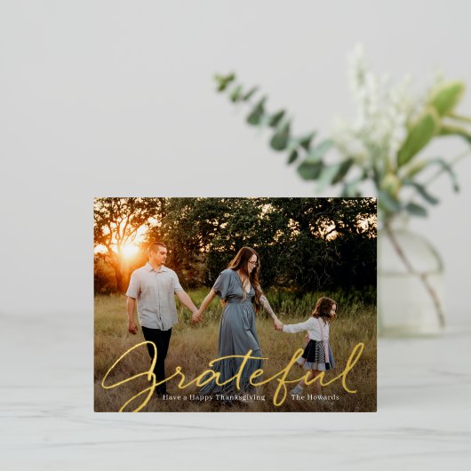 感謝のスクリプトフォイル写真感謝祭はがき 箔シーズンポストカード (立ち正面)