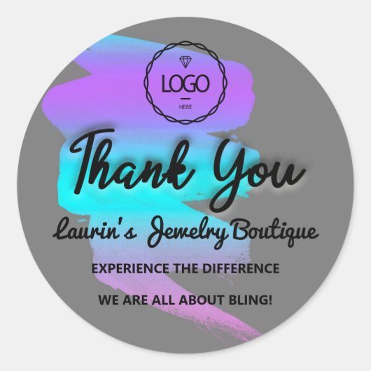 感謝のスクリプト名カスタムロゴStrokes BlueGray ラウンドシール (正面)