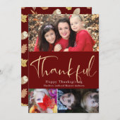 感謝のスクリプト感謝祭3フォトコラージカード サンキューカード (正面/裏面)