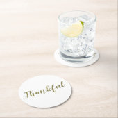 感謝のセージ緑のモダンスクリプト感謝 ラウンドペーパーコースター (インサイチュ)