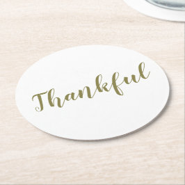 感謝のセージ緑のモダンスクリプト感謝 ラウンドペーパーコースター