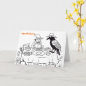 感謝のテーブルでクロウと巡礼者 カード (黄色い花)