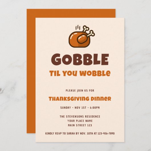 感謝のディナーをぐらつかせるおもしろいまで食べる 招待状 (正面/裏面)