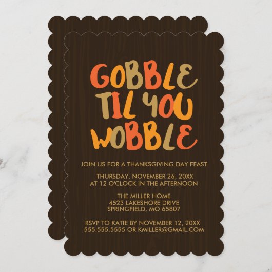 感謝のディナーをぐらつかせるまでゴブル 招待状 (正面/裏面)