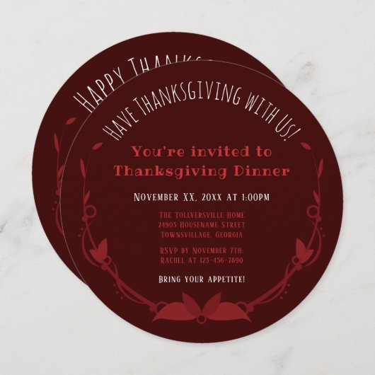 感謝のディナー笑顔の赤いベルベットのケーキ 招待状 (正面/裏面)