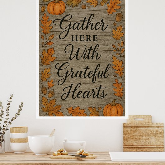 感謝のハートでここに集まる – ウォールアート (キッチン)