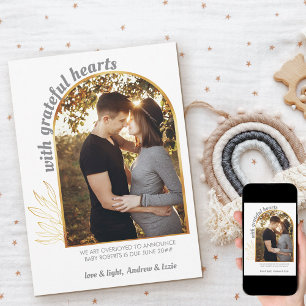 感謝のハートで金ゴールドアーチ写真グレー金ゴールド 案内状