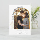 感謝のハートで金ゴールドアーチ写真グレー金ゴールド 案内状 (スタンド正面)