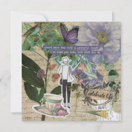 感謝のハート/紫色のフラットグリーティングカード