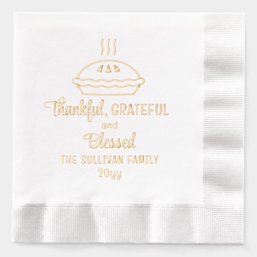 感謝のパイ感謝の家族に感謝賛美のパイー 箔ナプキン (正面)