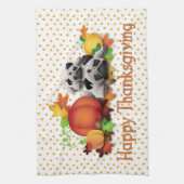 感謝のパグとカボチャの贈り物，ティー キッチンタオル (縦)