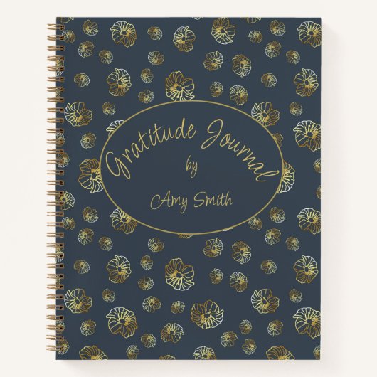 感謝のパーソナライズされたジャーナルと金ゴールドの花 ノートブック (正面)