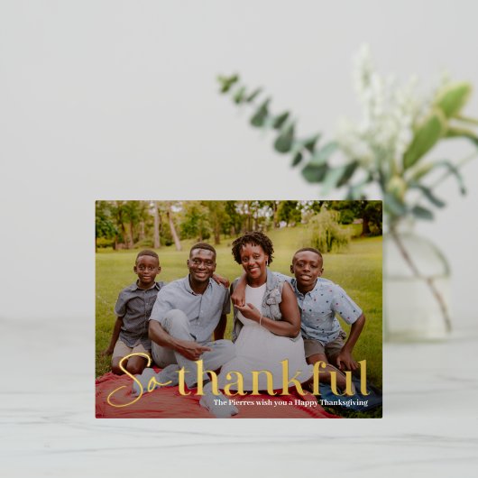 感謝のフォイル写真感謝祭はがき 箔シーズンポストカード (立ち正面)