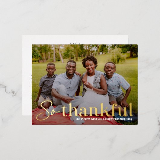 感謝のフォイル写真感謝祭はがき 箔シーズンポストカード (正面/裏面)